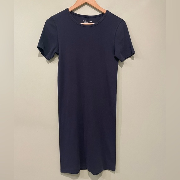 EVERLANE Navy Blue Pima Cotton Short Sleeve Mini Knit Dress Size Large - Picture 3 of 6